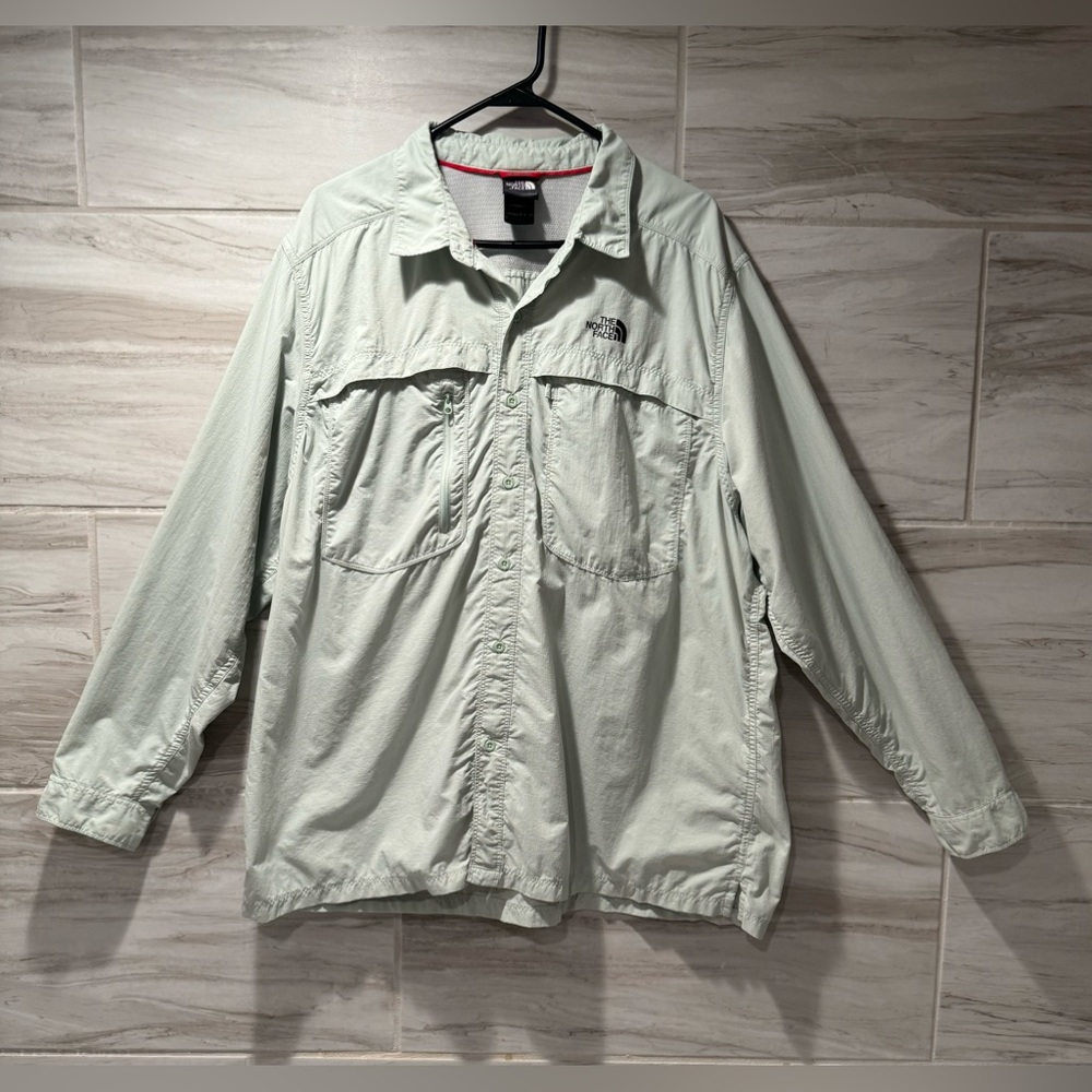 Men's North Face Light Green Button Up Long Sleeve Shirt Size XXL